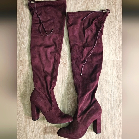 A New Day Penelope Over the Knee Boots Burgundy - Picture 1 of 11